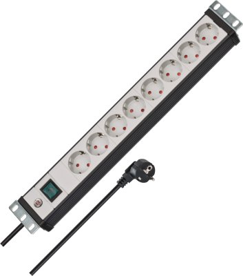 Premium-Line 19" Steckdosenleiste f&uuml;r Schaltschr&auml;nke 8-fach schwarz/lichtgrau 3m H05VV-F 3G1,5 19"-Format