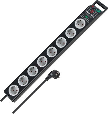 Super-Solid 13.500A &Uuml;berspannungsschutz-Steckdosenleiste 8-fach schwarz/lichtgrau 2,5m H05VV-F 3G1,5