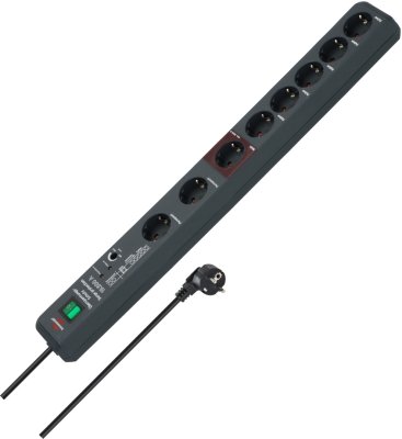 Secure-Tec 19.500A &Uuml;berspannungsschutz-Automatiksteckdosenleiste 8-fach anthrazit 3m H05VV-F 3G1,5 1xMain 5xFollow 2xPermanent