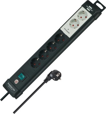 Premium-Line Technik Steckdosenleiste 6-fach schwarz 3m H05VV-F 3G1,5 2 permament, 4 schaltbar