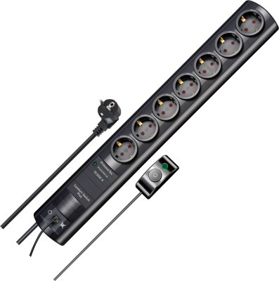Primera-Tec Comfort Switch Plus 19.500A &Uuml;berspannungsschutz-Steckdosenleiste 7-fach schwarz 2m H05VV-F 3G1,5 2 permanent, 5 schaltbar