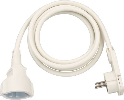 Qualit&auml;ts-Kunststoff-Verl&auml;ngerungskabel mit Flachstecker 2m H05VV-F3G1,5 weiss