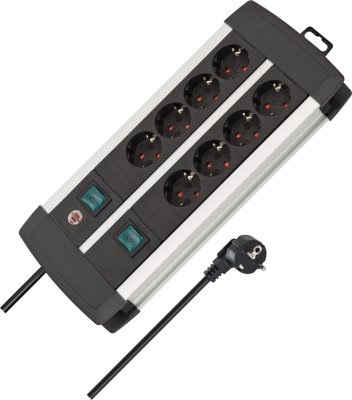 Premium-Alu-Line Technik Steckdosenleiste 8-fach Duo schwarz 3m H05VV-F 3G1,5 4-fach schaltbare Steckdosen