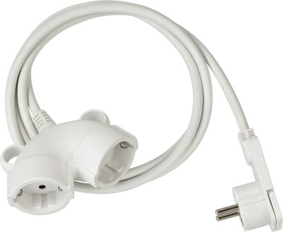 Qualit&auml;ts-Kunststoff-Verl&auml;ngerungskabel&nbsp;3m H05VV-F 3G1,5 wei&szlig;&nbsp;mit Doppelkupplung + Flachstecker