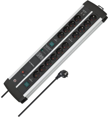 Premium-Protect-Line 120.000A &Uuml;berspannungsschutz-Steckdosenleiste mit USB-Ladefunktion 14-fach DUO 3m H05VV-F 3G1,5