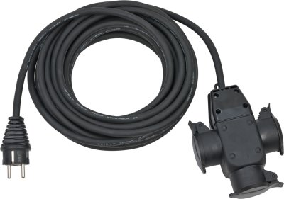 Baustellen-Verl&auml;ngerungskabel 10m H07RN-F 3G1,5 schwarz mit 3-fach Gummikupplung IP44