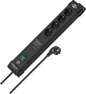 Premium-Line 60.000A &Uuml;berspannungsschutz-Steckdosenleiste 4-fach schwarz 1,8m H05VV-F 3G1,5