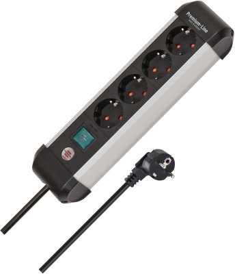 Premium-Alu-Line Steckdosenleiste mit Schalter 4-fach 1,8m H05VV-F 3G1,5