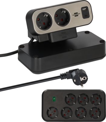 brennenstuhl&reg;estilo Duplex Tischsteckdosenleiste mit &Uuml;berspannungsschutz, 1x USB C, 1x USB A, 9x Schutzkontakt-Steckdosen, silber/schwarz