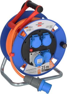 Garant CEE IP44 Camping Kabeltrommel 25m H07RN-F 3G2,5, 1xCEE230V/16A, 3xSchutzkontakt-Steckdosen