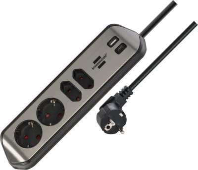 brennenstuhl&reg;estilo Ecksteckdosenleiste 4-fach mit USB A und USB C PD 30W silber/schwarz