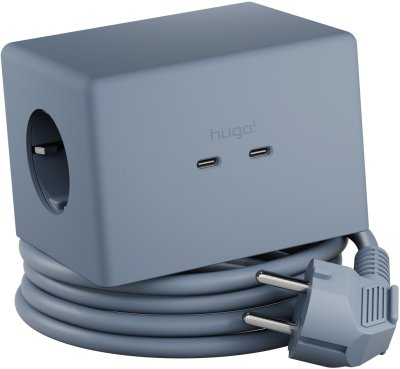 hugo! ONE Steckdosenw&uuml;rfel mit USB C 20W PD ice blue