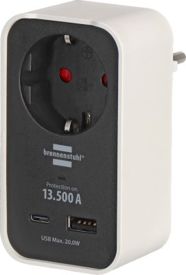 Ecolor Steckdosenadapter mit &Uuml;berspannungsschutz 13.500A und USB C PD 20W und USB A 20W