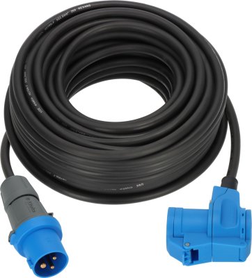 Camping CEE Verl&auml;ngerungskabel IP44 25m schwarz H07RN-F 3G2,5 CEE-Stecker, Winkelkupplung 230V/16A