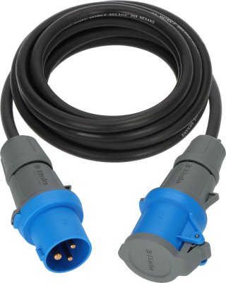 Camping CEE Verl&auml;ngerungskabel IP44 5m H07RN-F 3G2,5 schwarz CEE 230V/16A Stecker und Kupplung