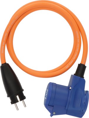 Camping Adapterkabel IP44 1,5m orange H07RN-F 3G2,5 Schutzkontakt-Stecker, Winkelkupplung CEE 230V/16A
