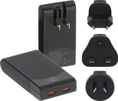 USB C Reiseladeger&auml;t weltweit mit 2x USB C 65W PD, schwarz