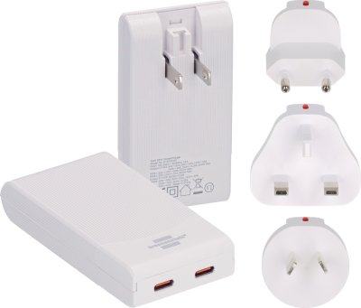 USB C Reiseladeger&auml;t weltweit mit 2x USB C 65W PD, wei&szlig;