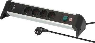 Alu-Office-Line Steckdosenleiste mit USB C PD-Ladefunktion 4-fach 1,8m H05VV-F 3G1,5